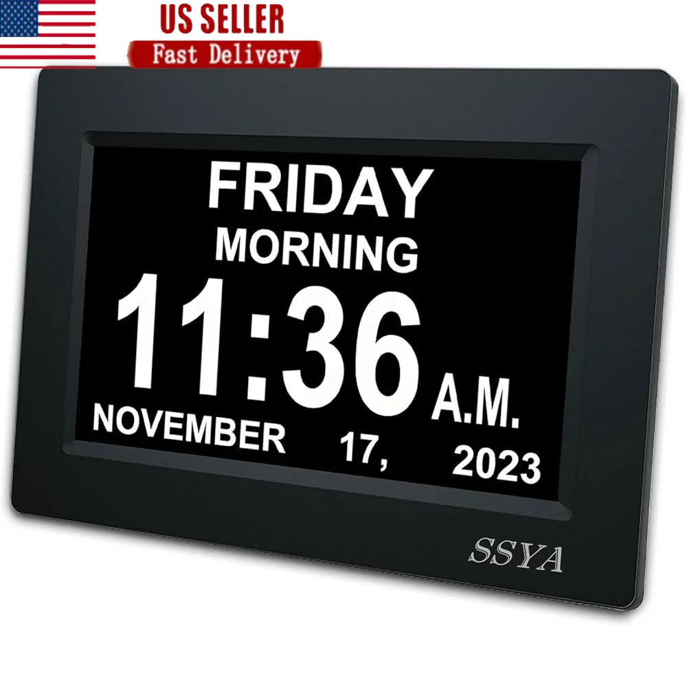 7 Inch Digital Alarm Clock Auto Dimmable 12 Alarm Modes 8 Languages Easy Read Seniors Home Care