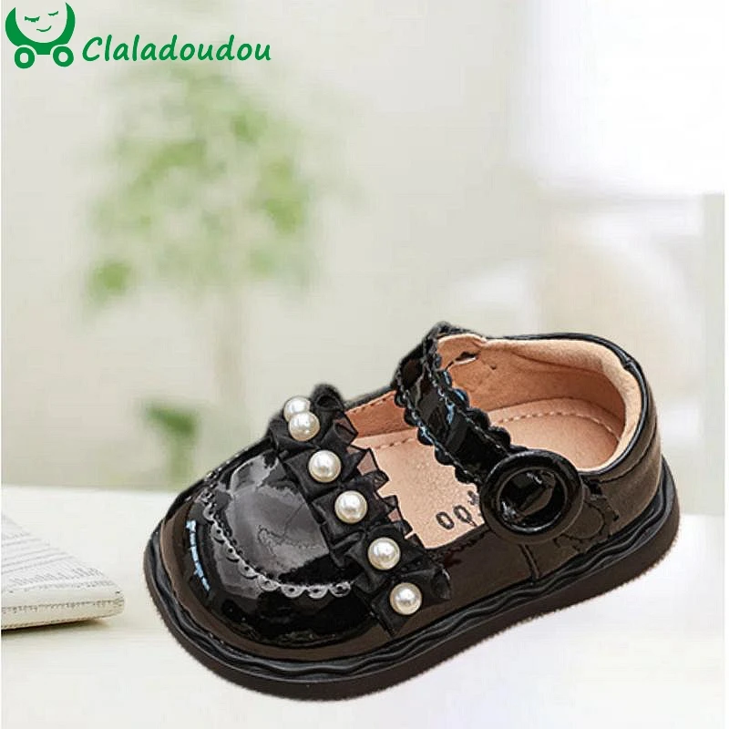 

Bright Patent Leather Shoes For Toddler Girls, Black Beige Baby Woman Walkers With Pearls,Cute Lace Ruffles Infant Autumn Shoes