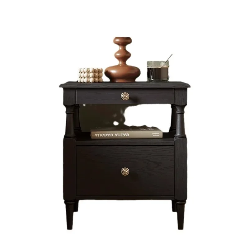 French new medieval bedside table ash wood master bedroom all solid wood bedside storage cabinet retro small cabinet