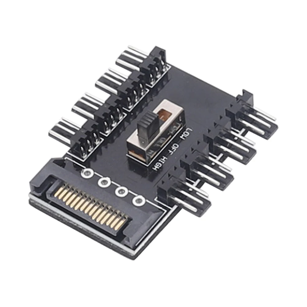 متعدد الاتجاهات الفاصل برودة مروحة التبريد محور الكمبيوتر SATA 1 إلى 8 3Pin 12 فولت مقبس الطاقة PCB محول 2 مستوى سرعة تحكم 4PIN محول