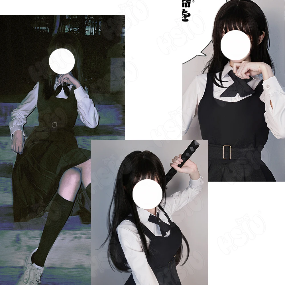 Mitaka Asa Cosplay Wig Anime Chainsaw Man Cosplay Wig Black long hair and black double ponytail long hair+wig Cap