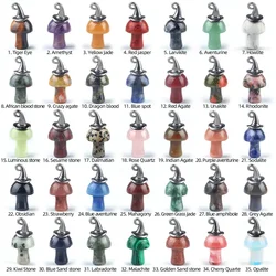 Natural Stone Wizard Cap Pendant for Making Jewlery  Gemstone Mini Mushroom Halloween Charms Healing Chakra