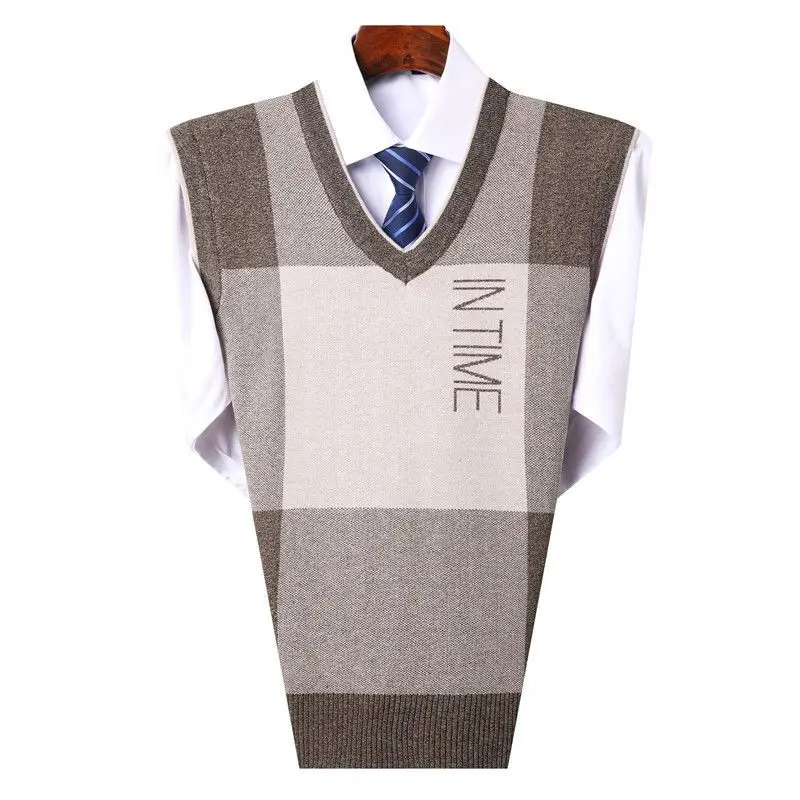 

Men's Clothing Business Waistcoat Knit Sweater Male Vest Plaid Sleeveless Pull Oversize Neck Long Sleeve 100% Over Fit V Jumpers