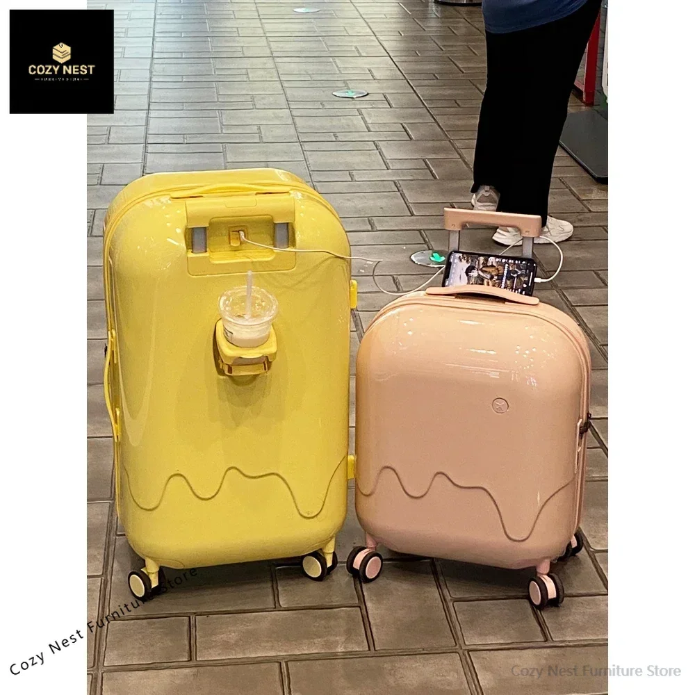 Bremen suitcase trolley case women's 20-inch small and light boarding case student ice cream suitcase dopamine color