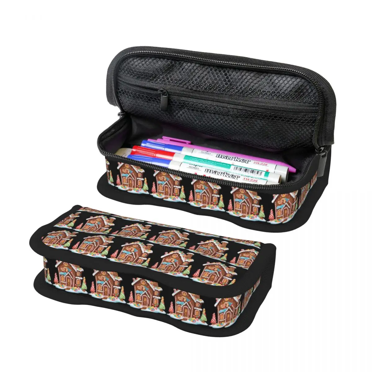 Whimsical Gingerbread House Full Of Joy Pencil Case for Students School Pen Box Pencil Bag Stationery Supplies Pen Holder Bag