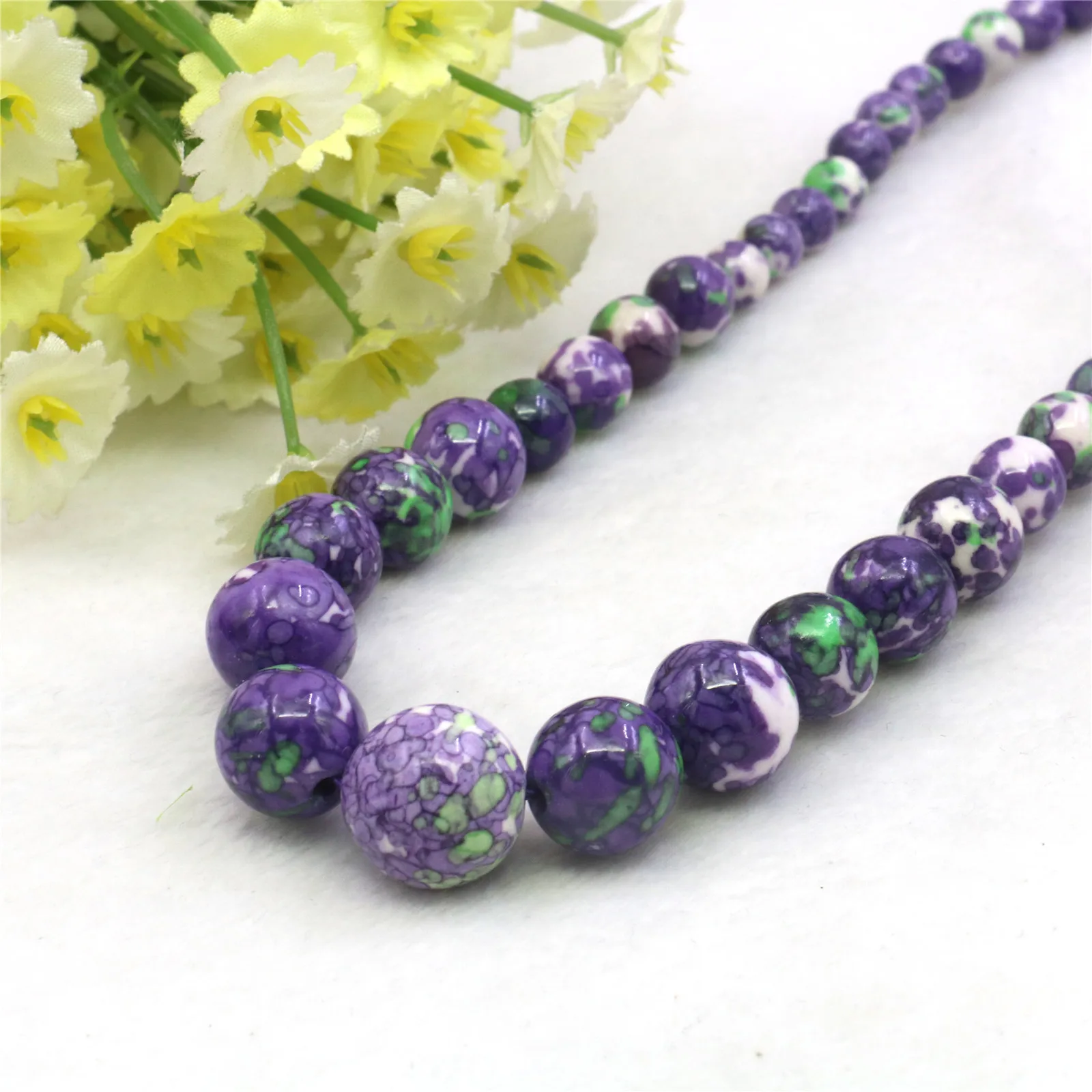 6-14mm Round Purple Green Multicolor Rainbow Necklace Natural Stone Women Neckwear Hand Made DIY Fashion Jewelry Making Design