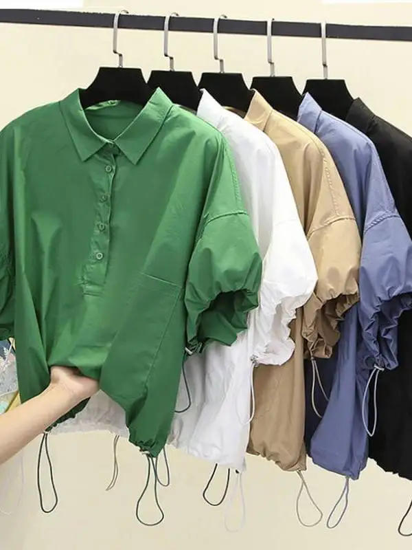 

Новая женская летняя рубашка в европейском стиле с пятью карманами, для повседневной носки, с коротким рукавом, воротником, из тонкой полипропиленовой ткани