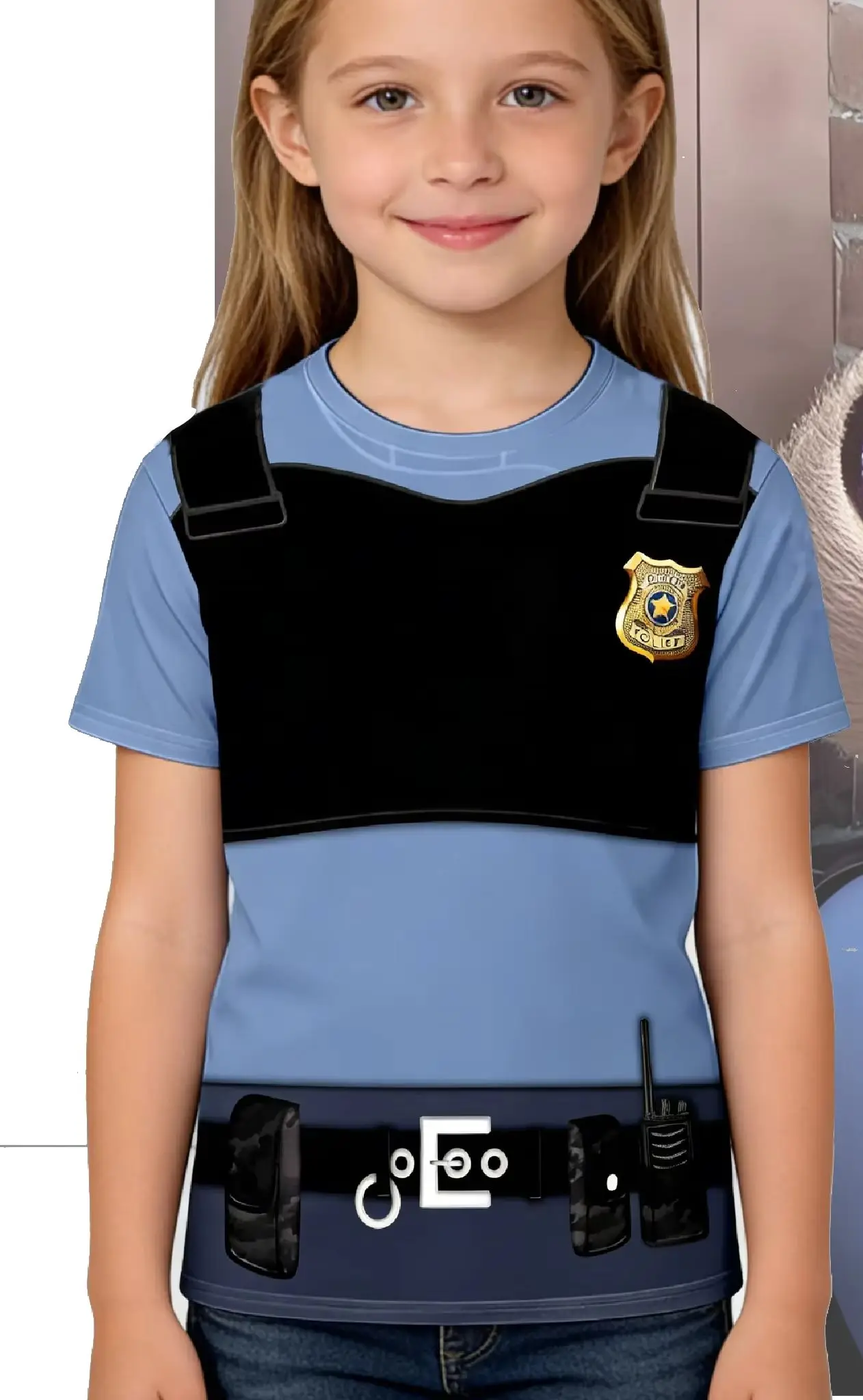 Camiseta de manga corta de verano Judy Police para niñas, mismo estilo Zoo 2 para niños, disfraz para fiestas escolares y presentaciones de rol