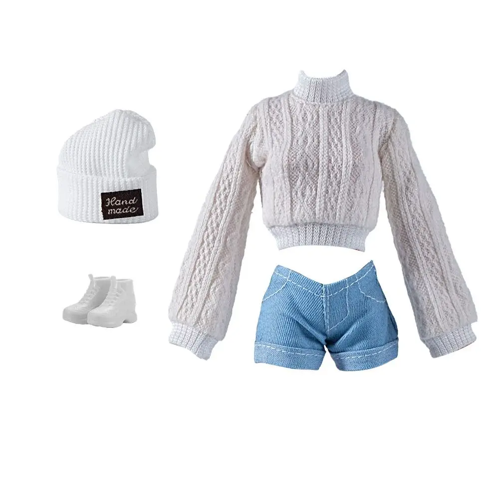 Moda boneca casaco de lã com sapatos chapéu mini boneca blusas de malha calças diy acessórios roupas de inverno para 1/6 bjd 28 30 30cm bonecas