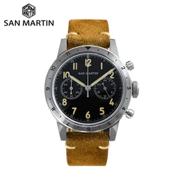 San Martin New 39.5 Pilot Watch Retro Military Style VK64 Chronograph Quartz Movement Bidirectional Bezel Wristwatch 10Bar Lum