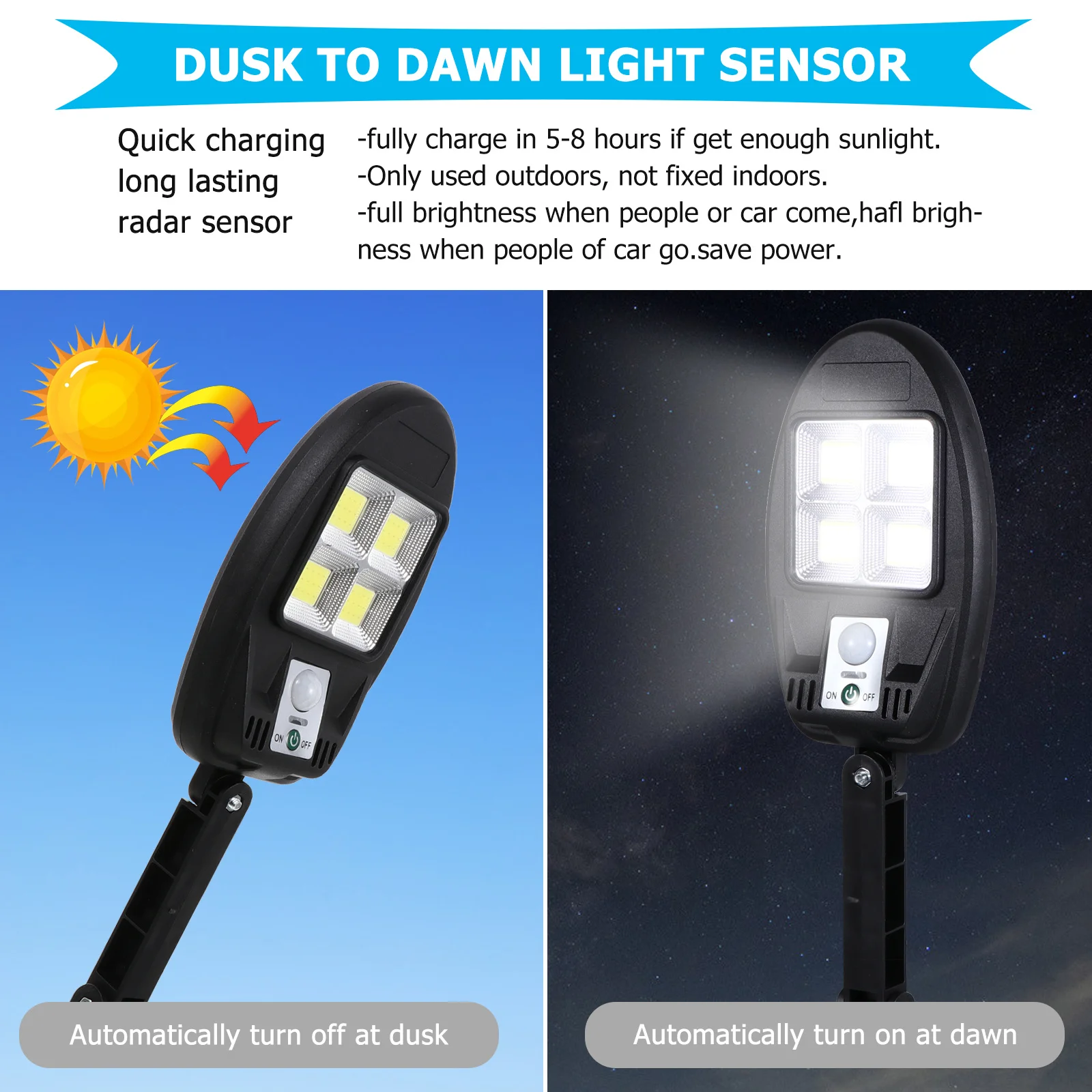 1Set الشمسية فناء مصباح ضوء الشارع الشمسي LED جهاز الإضاءة الاستشعار البشري مقاوم للماء في الهواء الطلق حديقة الشارع الديكور #1