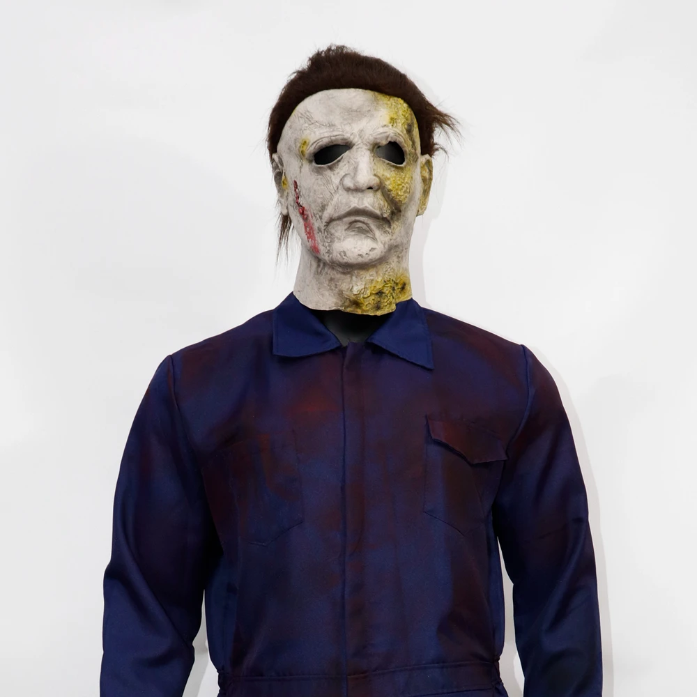 

Halloween Moonlight Panic Horror Headset Latex Full Face Killer Michael Miles Mask Cosplay Costume jumpsuit