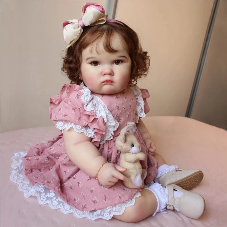 

NPK 24'' Handmade Unfinished Reborn Doll Kit Charlotte Lifelike Painted DIY Doll Parts with Curly Brown Hair