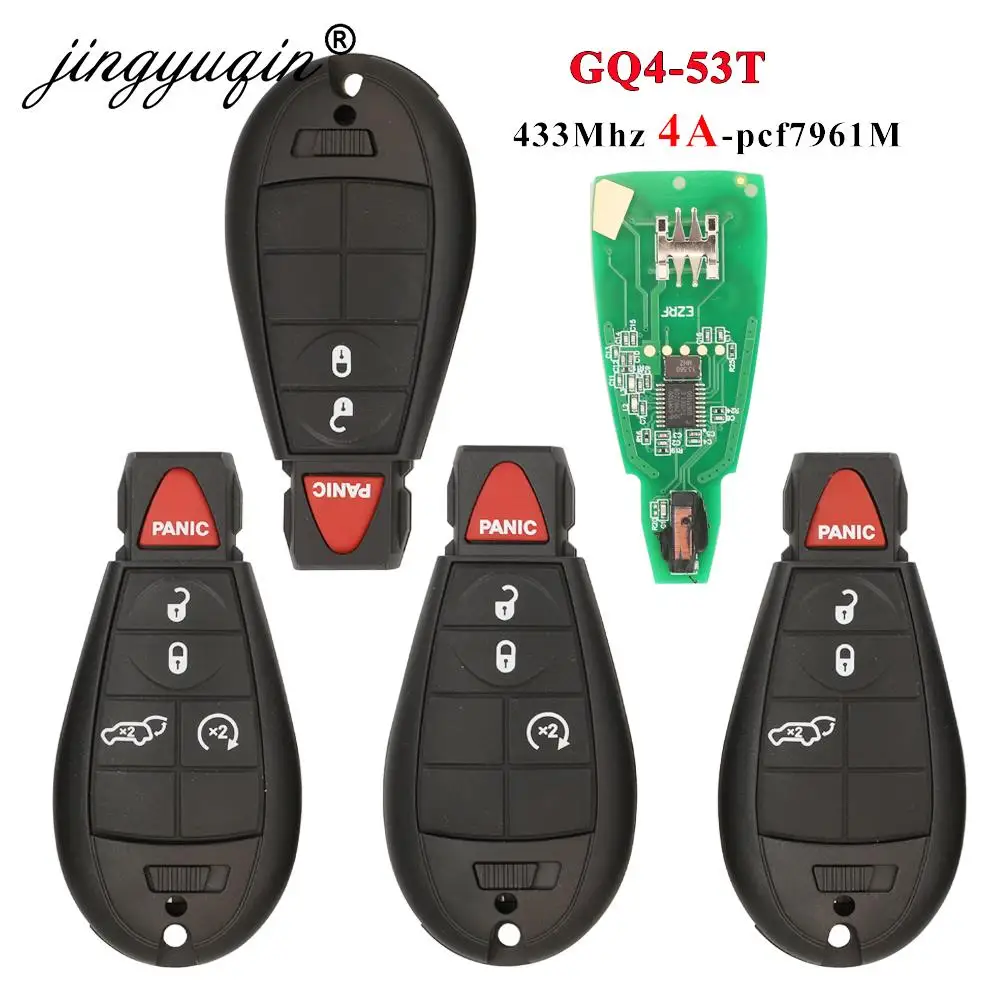 Jingyuqin GQ4-53T 433MHz 4A Chip Fobik Afstandsbediening Autosleutelzakje voor Voor Dodge RAM Jeep Cherokee Sport KL Chrysler Town & Country 2014 +