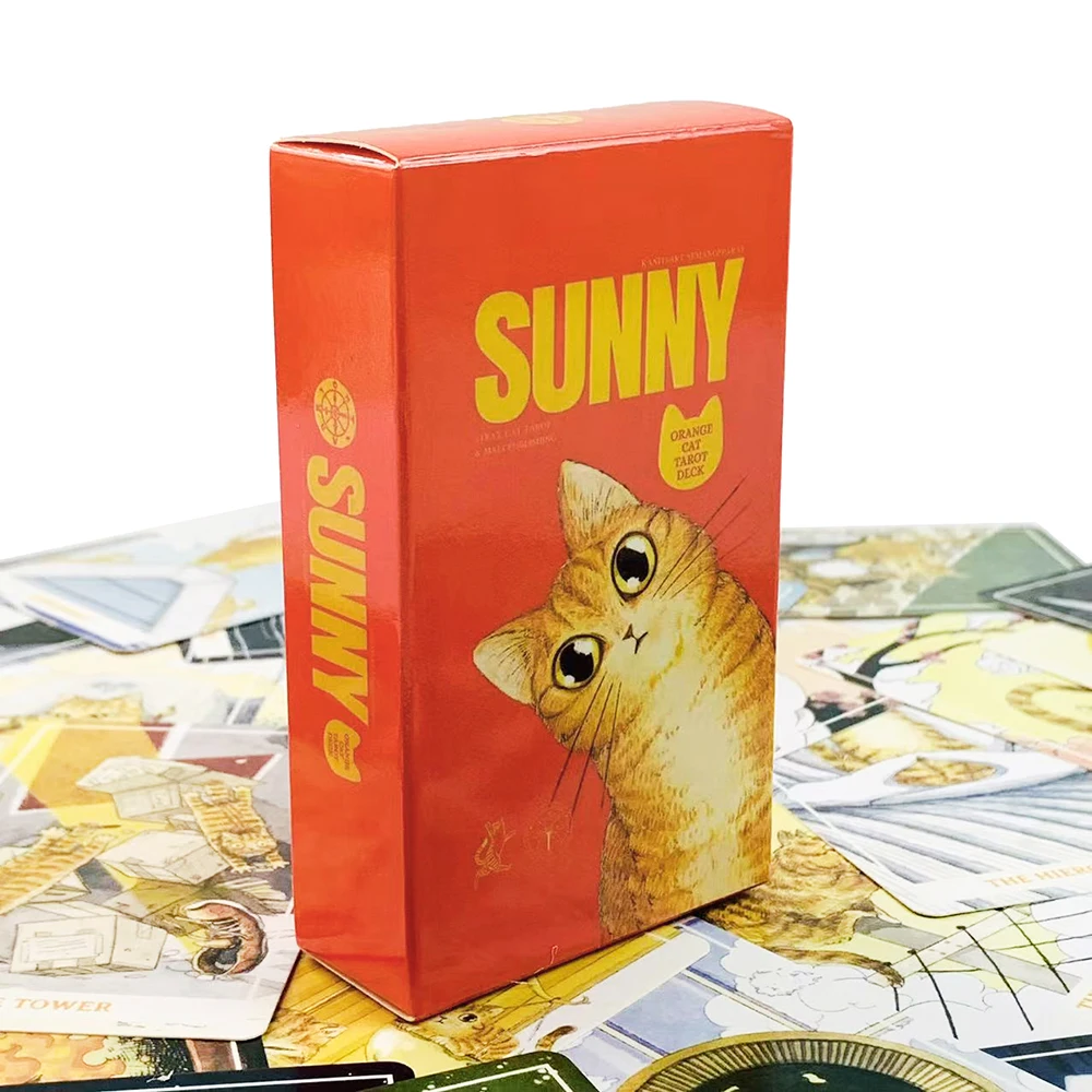 Cartes de tarot Sunny Cat, jeu de cartes de divination, cartes de divination spirituelle, cadeau de sorcellerie mignon pour les femmes et les amoureux des chats