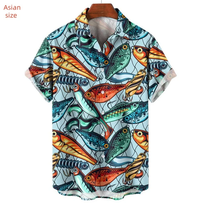 3D Printed Colorful Fish Hawaiian Shirt For Men Marine Life Pattern Blouse Summer Loose Button Lapel Tops Beach Aloha Shirts