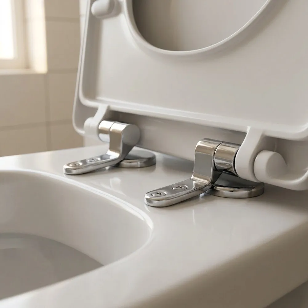 Replacement Toilet Seat Hinges Zinc Alloy 8x8x3cm Compatible with Most Standard Toilet Models Chrome Effect Finish