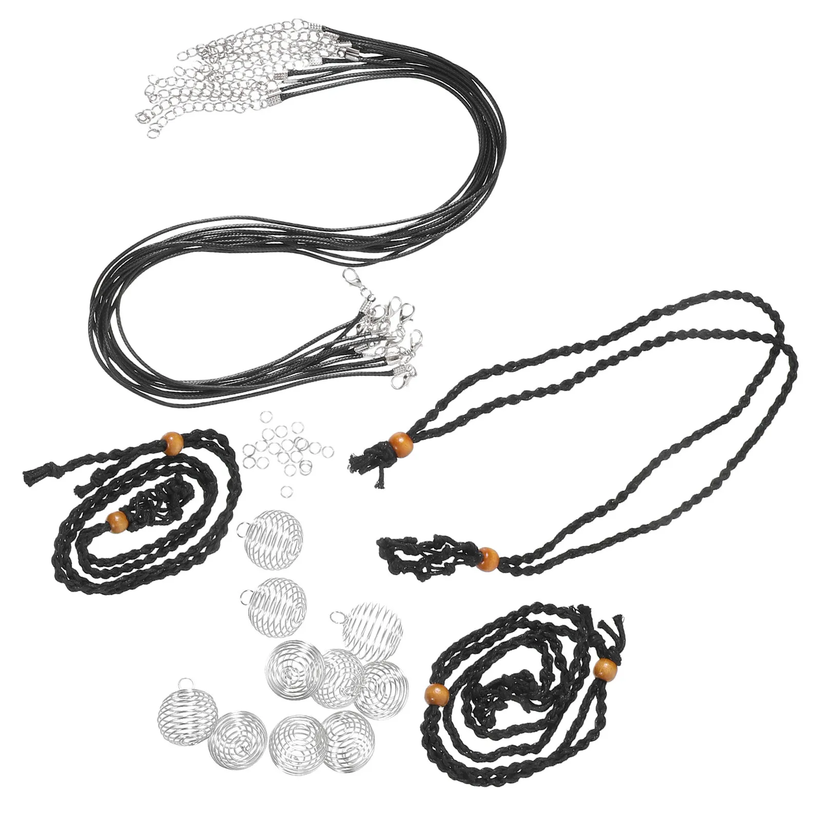 1Set Black Iron Wire and Waxed Cotton Thread Cord Combo Kit for DIY Necklace Bracelet Jewelry Making Creative Beginner Friendly - view 4