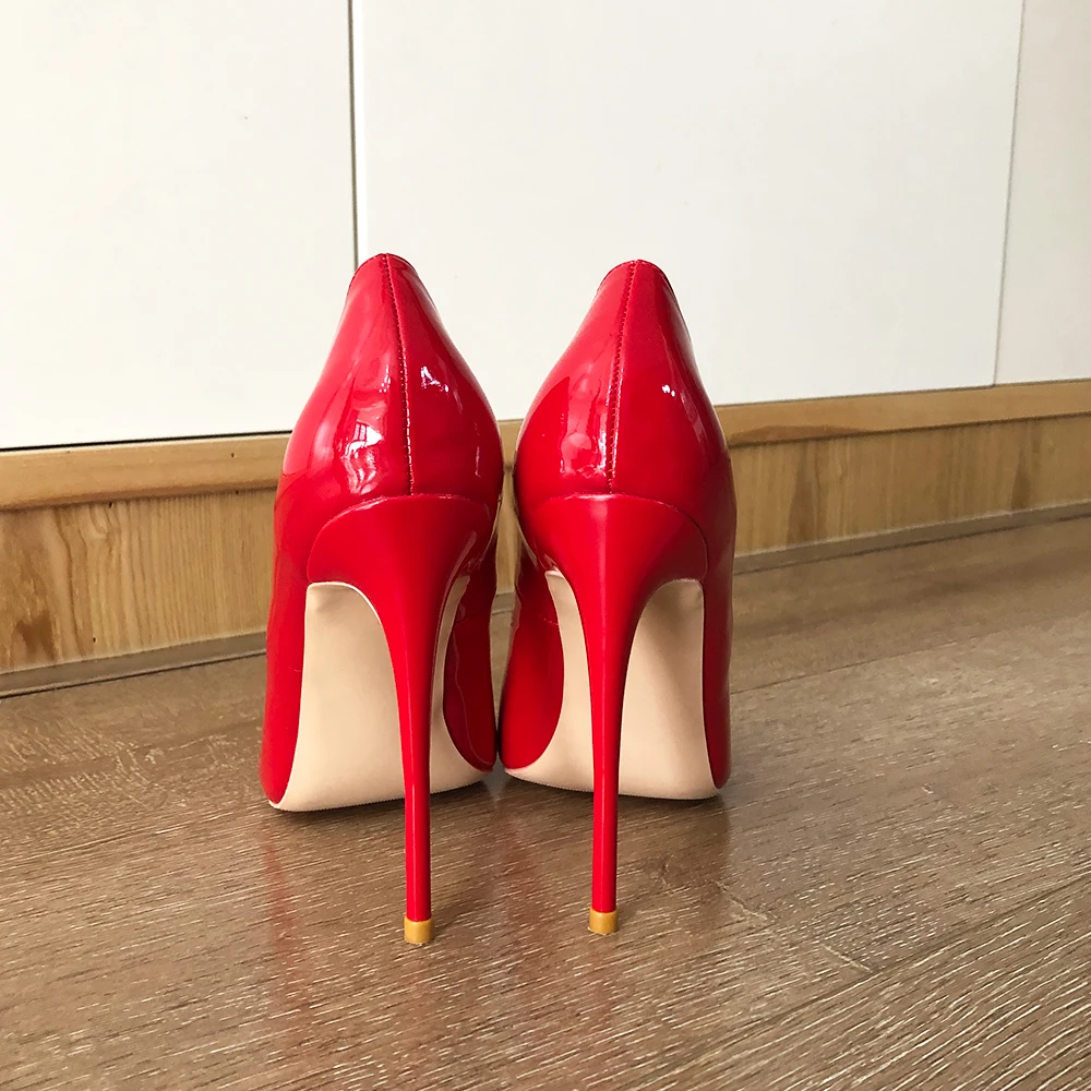 Veowalk V Side Cut Women Red Patent Pointy Toe Stiletto Pumps Sexy Ladies Wedding Bridal High Heel Shoes Colors Customize