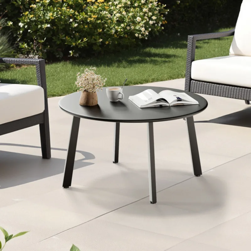 

27.5inch Round Black Four Legs Courtyard Iron Side Table Perfect As A Garden Table Bedroom Nightstand Or Living Room End Table