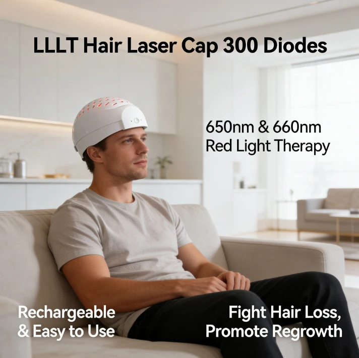 

Беспроводная шапка для светотерапии красным светом 650 нм 660 нм, лазерный шлем LLLT, 300 диодов, перезаряжаемое устройство против выпадения волос для домашнего использования