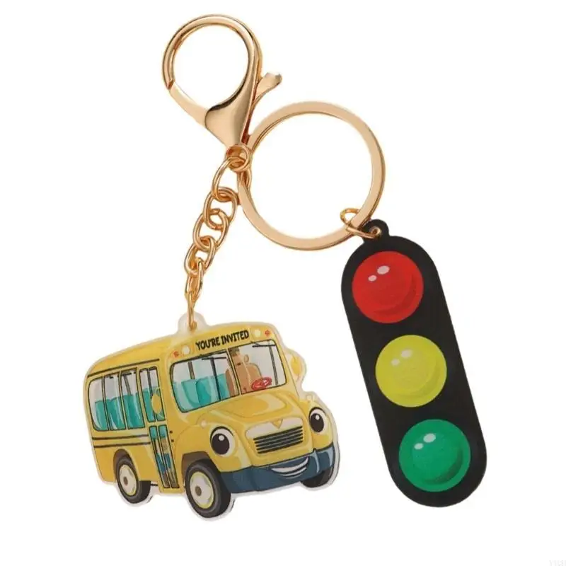 ความงามพวงกุญแจกระเป๋าถือกระเป๋าเป้สะพายหลังกระเป๋าจี้ Charm School Bus พวงกุญแจ Charm พวงกุญแจรถสำหรับบุรุษสตรี