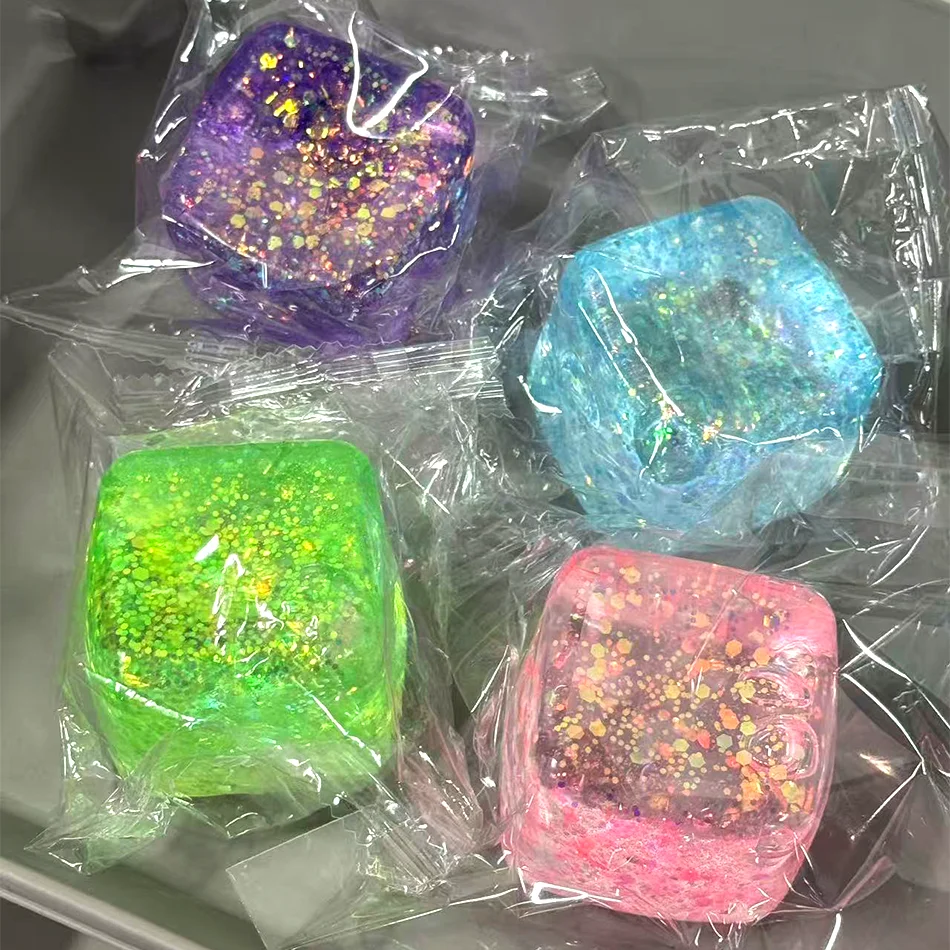 GlitterMaltose Cube Stress Squeeze Toy Decompression Small Ice Cubes Anti Stress Slow Rebound Polar Light Colorful Squeeze TPR