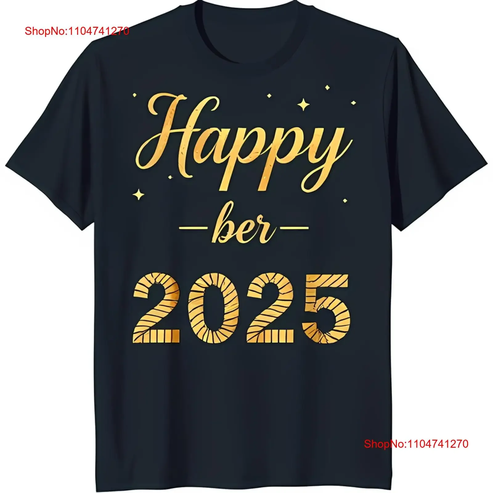 Camiseta preta com inscrição dourada 'Happy ber 2025' Design de corda elegante vintage lavado moda streetwear