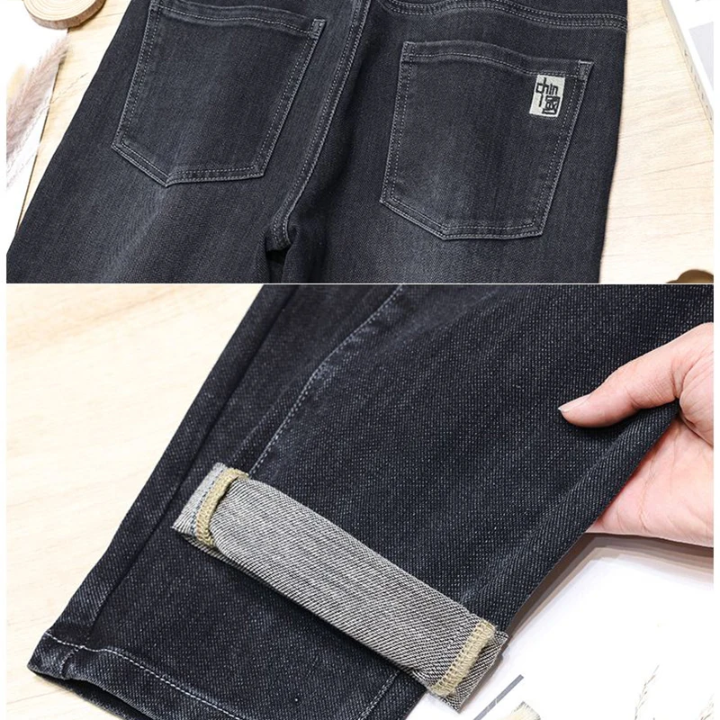 Pantalones vaqueros rectos sueltos y versátiles de alta calidad para hombre, pantalones vaqueros elásticos para primavera y otoño, pantalones azul neblina a la moda, color gris oscuro
