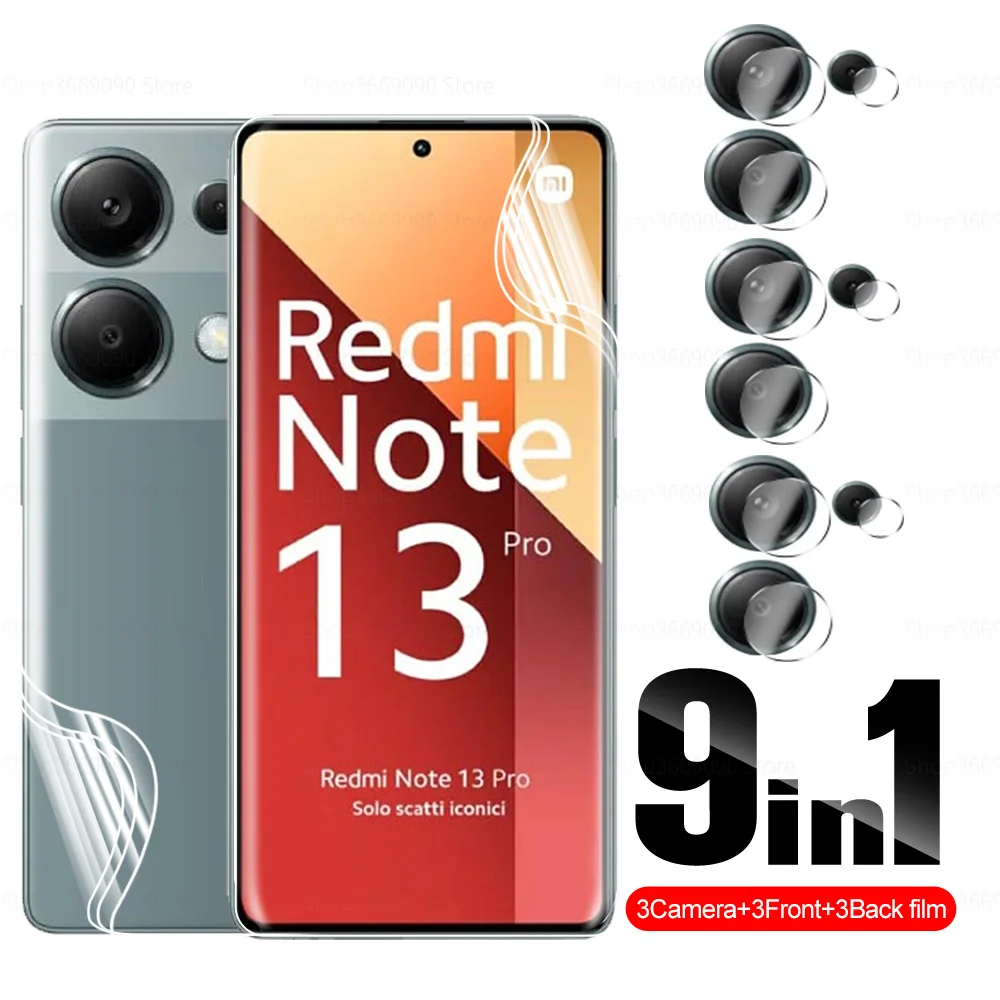 9in1 For Xiaomi Redmi Note 13 Pro 4G 5G Camera Lens Front Back Hydrogel Film For Redmi Note13 13Pro Note13Pro Screen Protector