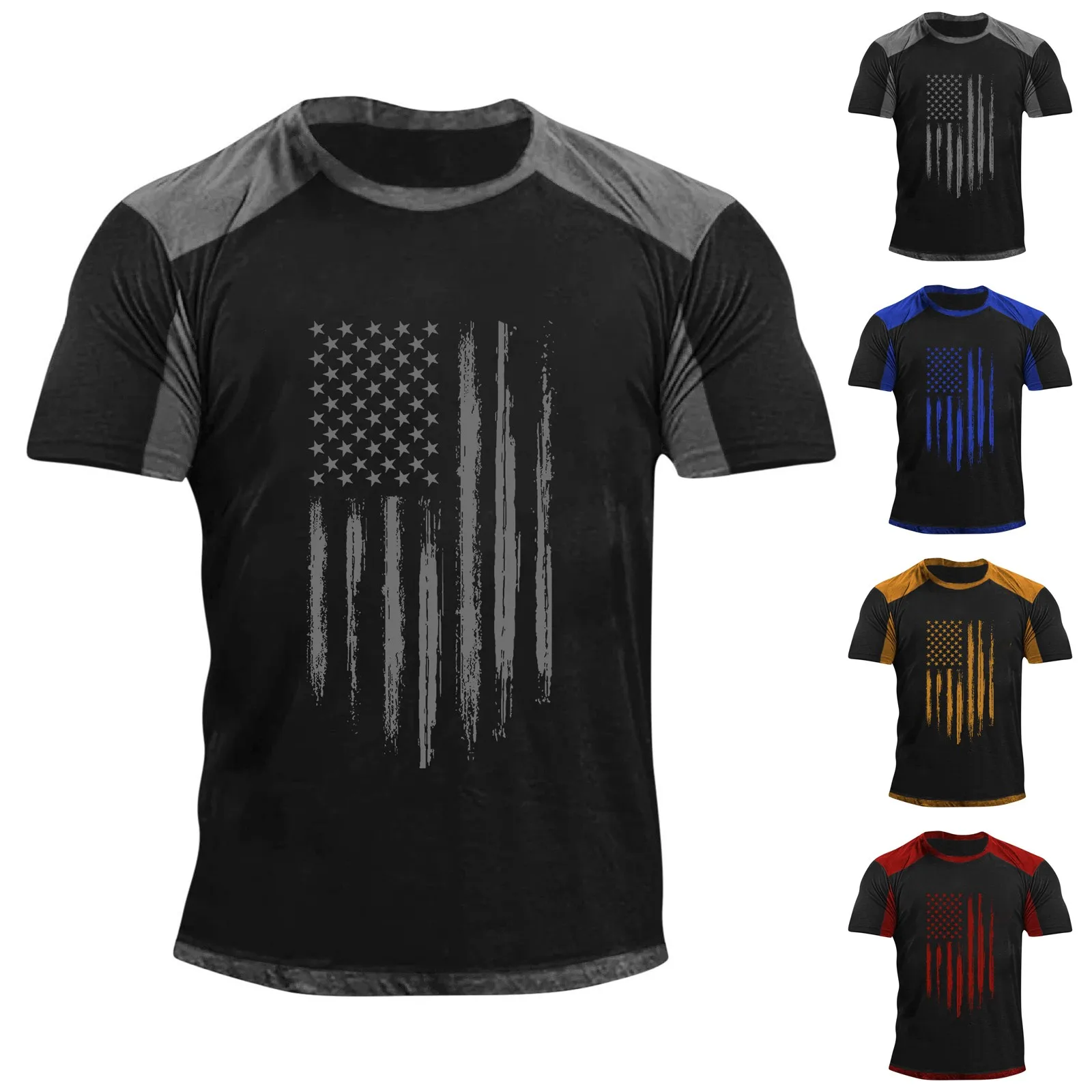 Ropa De Hombre 2024 Summer New Men'S Raglan Short Sleeve Independent Day Printing Casual Top Bottom Shirt мужская одежда