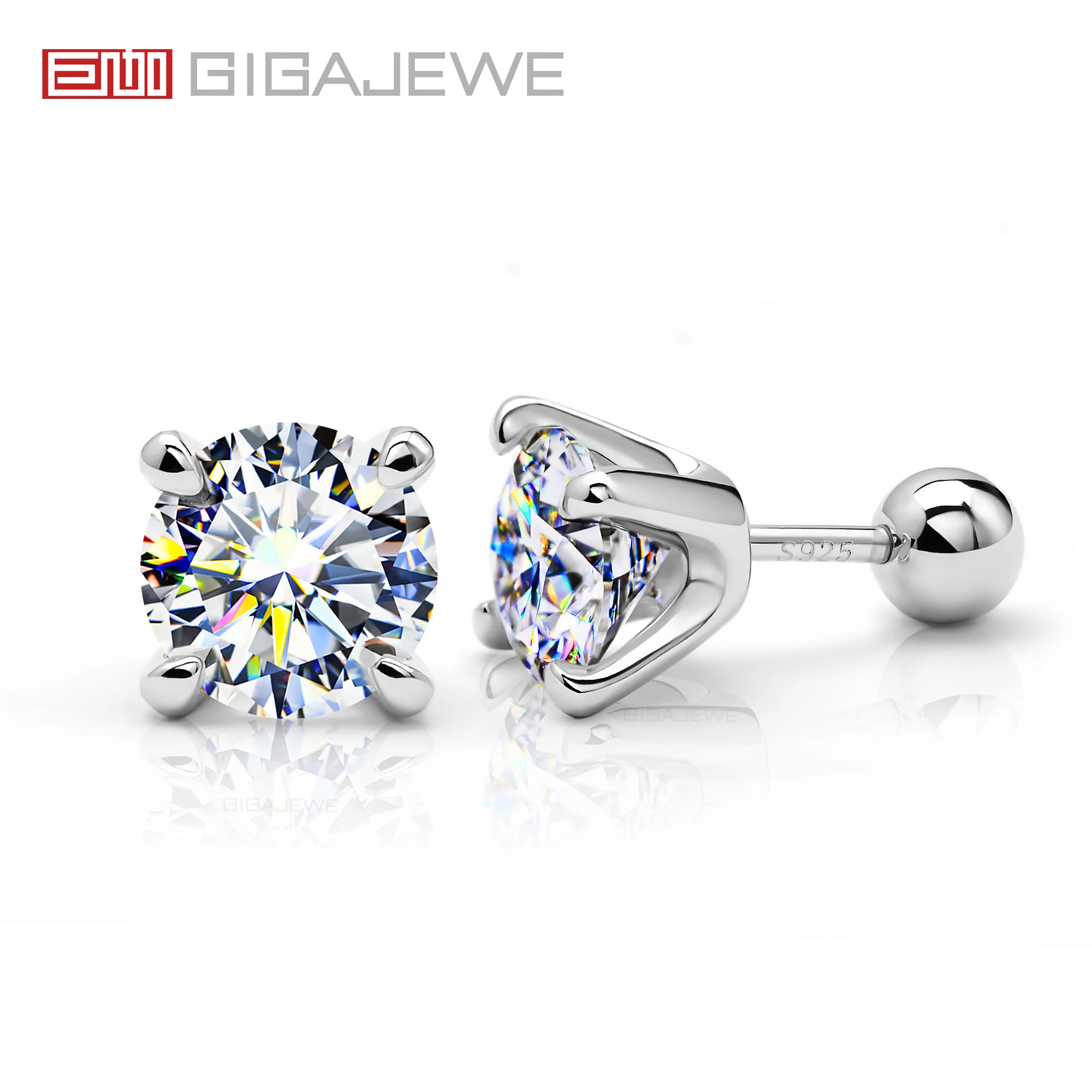 GIGAJEWE 4-claw Earrings Moissanite White D NovaColor Fl-VVS1 S925 Silver 18K Gold Plated Diamond Test Passed Jewelry Wife Gift