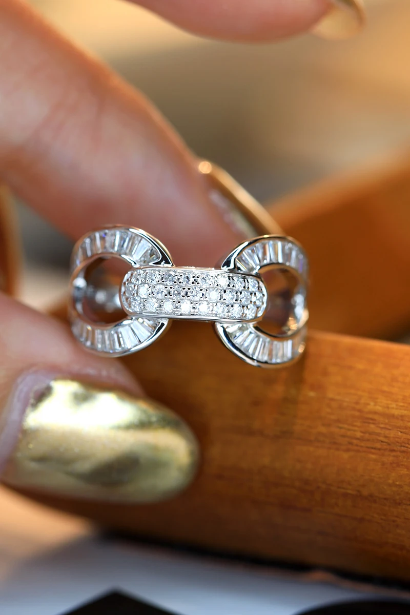 KUGG 100% Anelli in oro bianco 18 carati Design a catena di moda Anello di fidanzamento con vero diamante naturale da 0,70 carati per gioielleria raffinata da donna