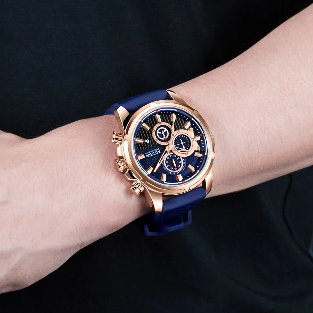 MEGIR Men Watch Silicone Strap Quartz Chronograph Wristwatch Fashion Men's Sport Watches Waterproof Calendar Reloj Hombre 2101