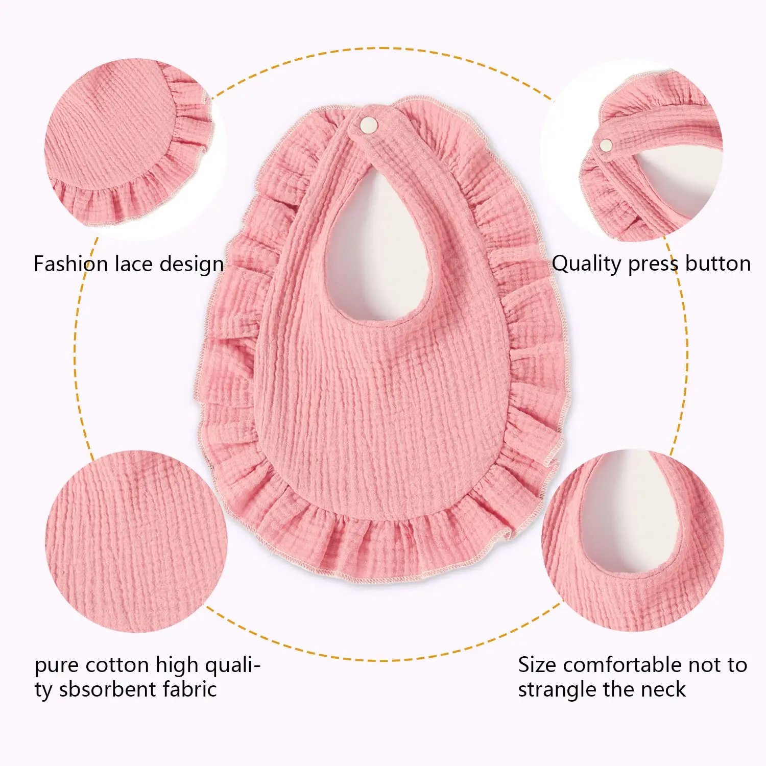 6pcs/Set Solid Color Customize Layers Muslin Cotton Ruffle Baby Bibs