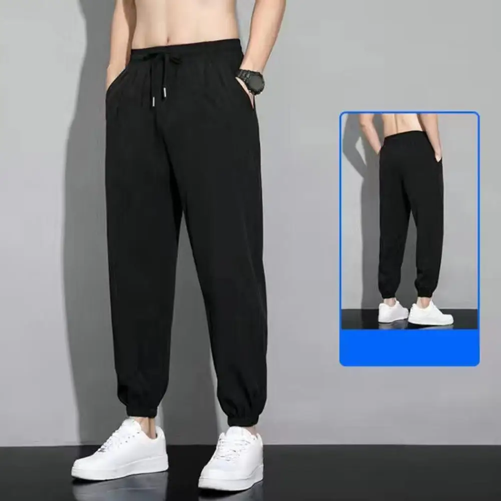

Quick-dry Loose Fit Trousers Quick Dry Men's Gym Training Sweatpants with Side Pockets Drawstring Waist Ice for Plus for Active