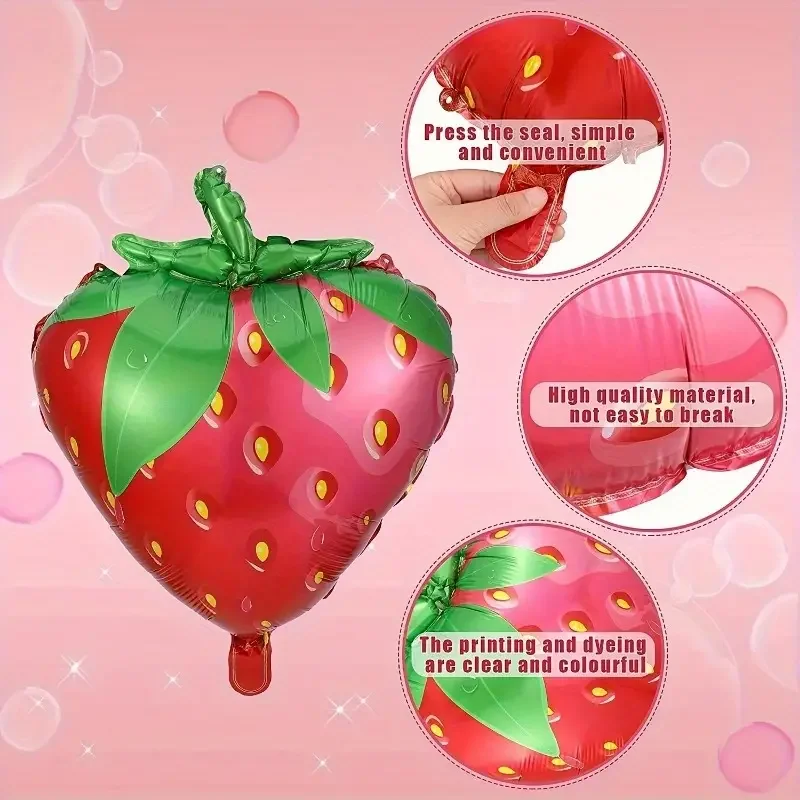 6 pieces, strawberry foil balloons, birthday party decorations, summer fruit party decorations balloons