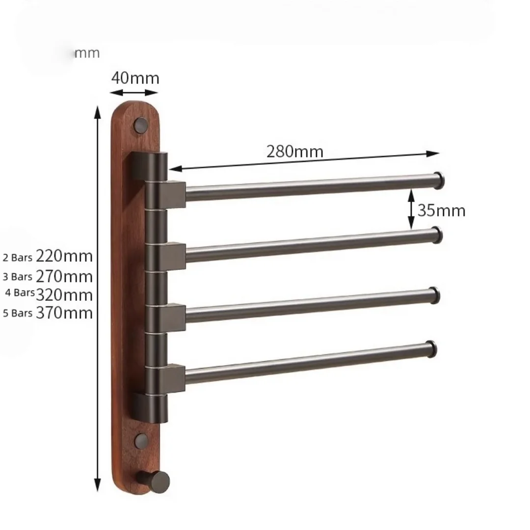 Rak Handuk Kamar Mandi Kayu Hitam, Gantungan Handuk Putar Lipat, Rak Handuk Tempel Dinding, Rak Handuk Ringkas, Rak Handuk Kamar Mandi