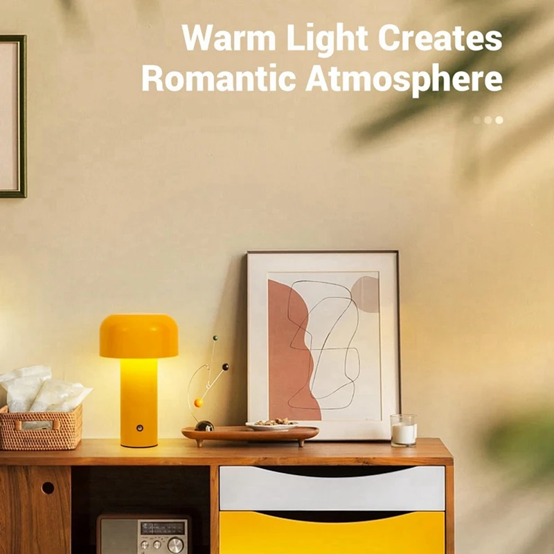 Cordless Mushroom Table Lamp,Rechargeable Operated LED Desk Lamp,3 Color Stepless Dimmable Night Light Bedside Lamp