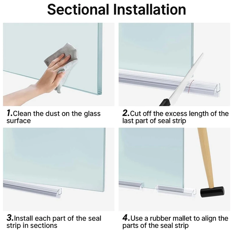 Shower Door Bottom Seal 3 Section Sectional Shower Installation Kit Frameless Glass Shower Door Seal - For 3/8Inch Glass