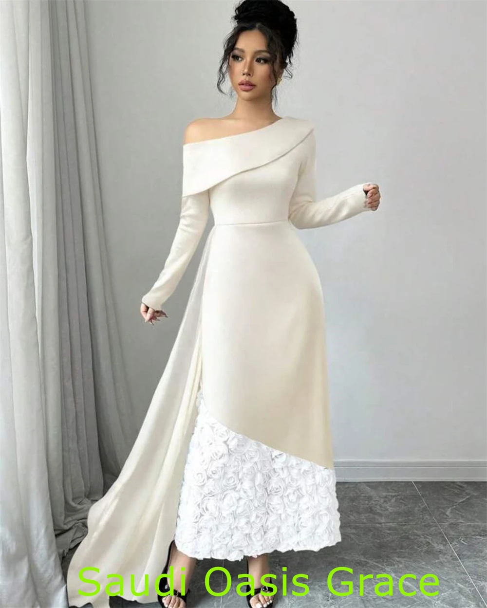 تخصيص مخصصة رائعة الأبيض جيرسي مساء اللباس حساسة قارب الرقبة قبالة الكتف أكمام حزب اللباس الأزياء Pr #6