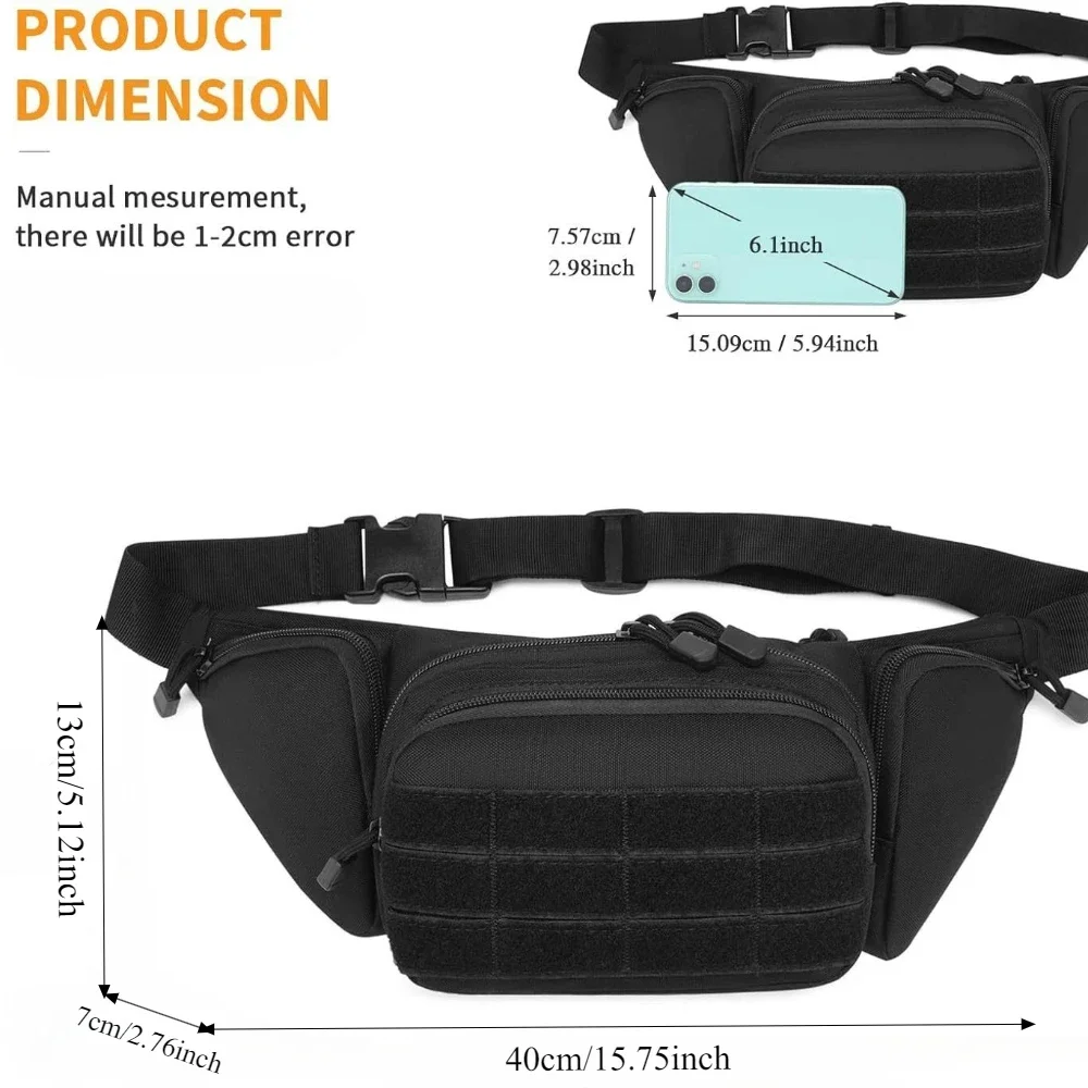Outdoor Tactical Waist Pack Metal ClipButton Set, Nylon Waist Bag Hiking Hunting Camping Belt Chest Bag with Metal Hook