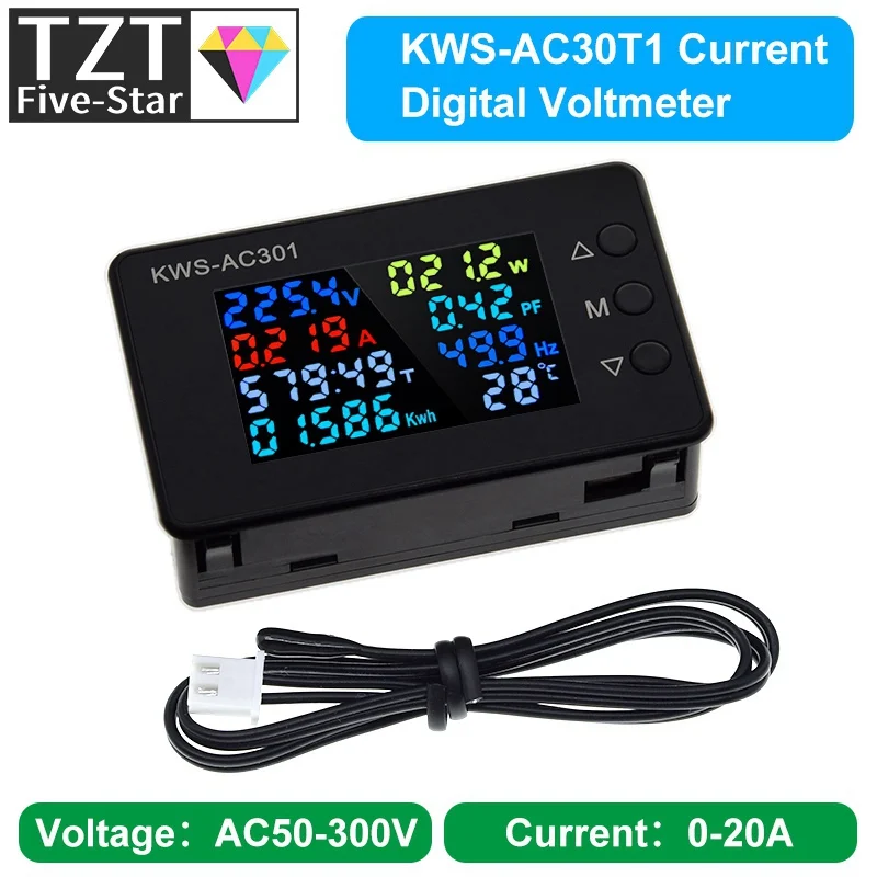 KWS-AC301 Wattmeter Power Meter Voltmeter AC 50-300V Voltage 50-60HZ Power Analyzers LED AC Electricity Meter 0-20/100A Detector