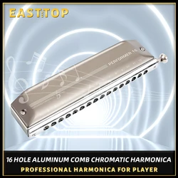 East top new chromatic aluminum comb harmonica,EMP-16,16hole 64tone mouth organ,new style,professional harmonica for player,gift