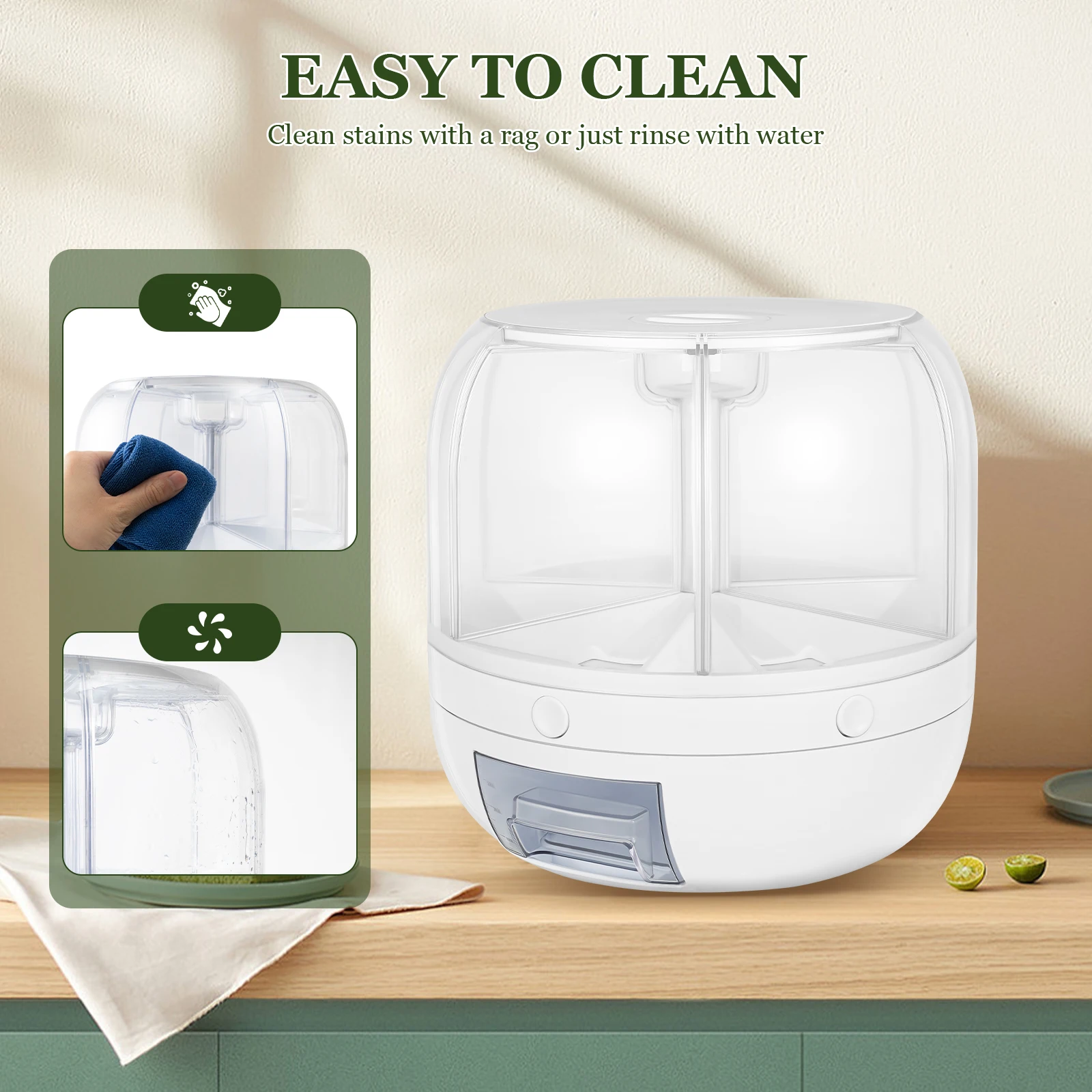 

Контейнер для кухонного ведра с 6 сетками, большой диспенсер для еды на 360 градусов ° Вращающийся рисовый герметичный резервуар для круп, коробка для зерна, 10 литров