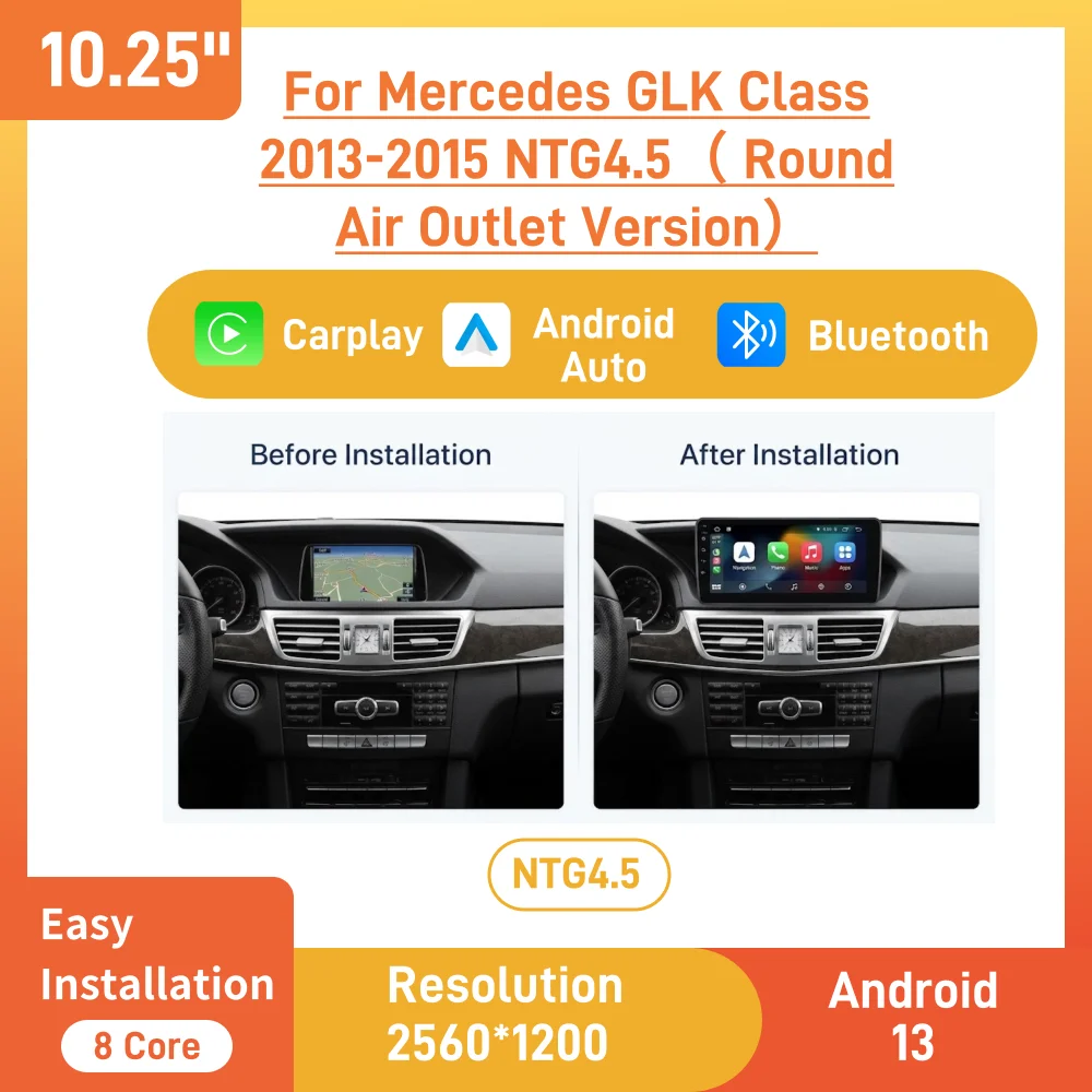 10.25 Inch Android 13 Car Navigation Head Unit, For Mercedes GLK Class 2013-2015 NTG4.5 System, Round Air Outlet Version