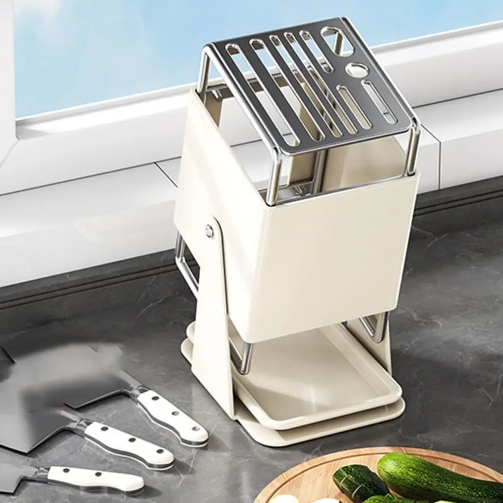 

Stable Stainless Steel Cutter Holder Rotatable Anti-slip Chopstick Bucket Large Capacity with Water Tray