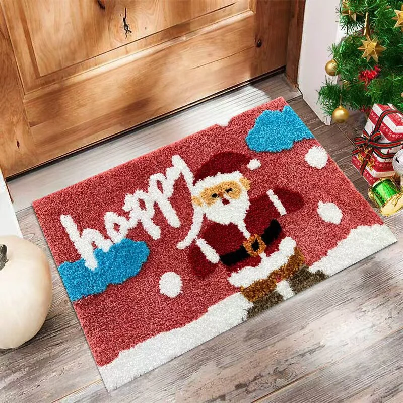 VIKAMA Christmas Entrance Door Mat Colorful Xmas Trees Star Snow Trim Print Non Slip Mat For Front Door Porch Xmas Decor