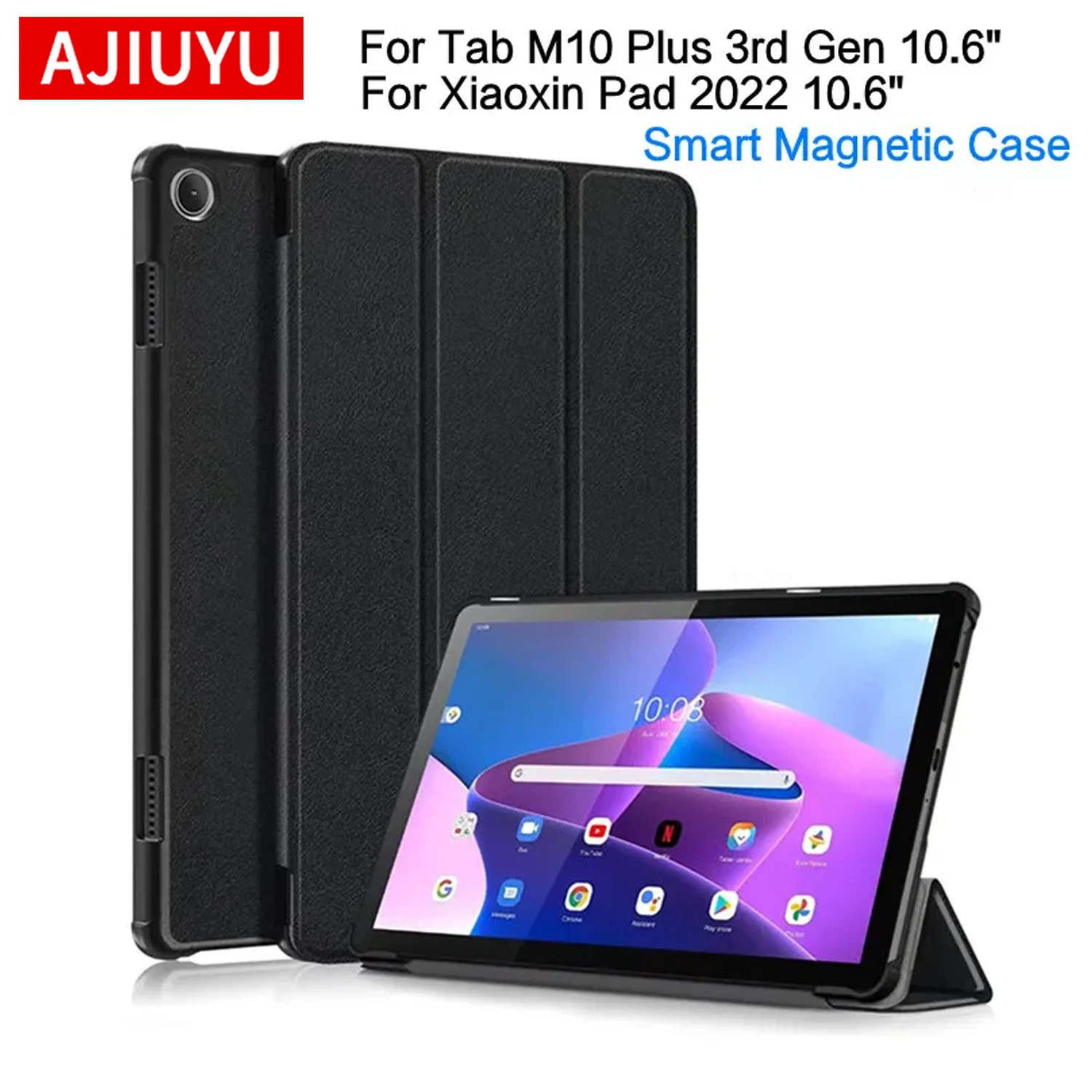 

AJIUYU For Lenovo Xiaoxin Pad 2022 Tab M10 Plus 3rd Gen 10.6" Case TB128FU TB128XU TB125FU Cover Funda Tablet Tri-Fold Magnetic