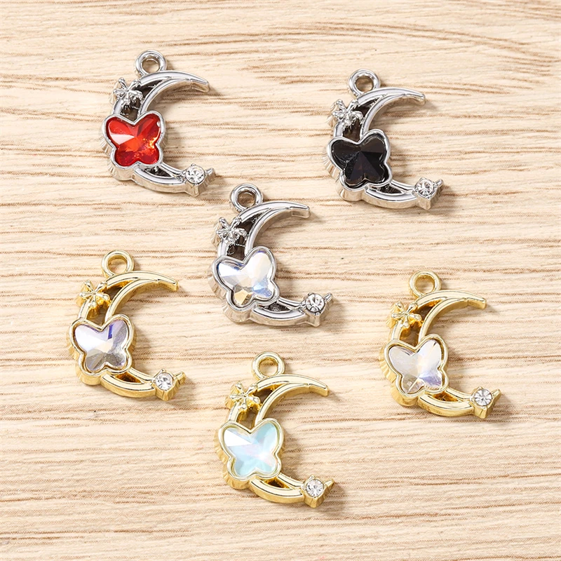 5 Stück 12x17mm Niedliche Kristall-Metall-Mond-Schmetterlings-Anhänger für Schmuckherstellung, Halsketten, Ohrringe, Armbänder, DIY-Bastelzubehör – Detail 3
